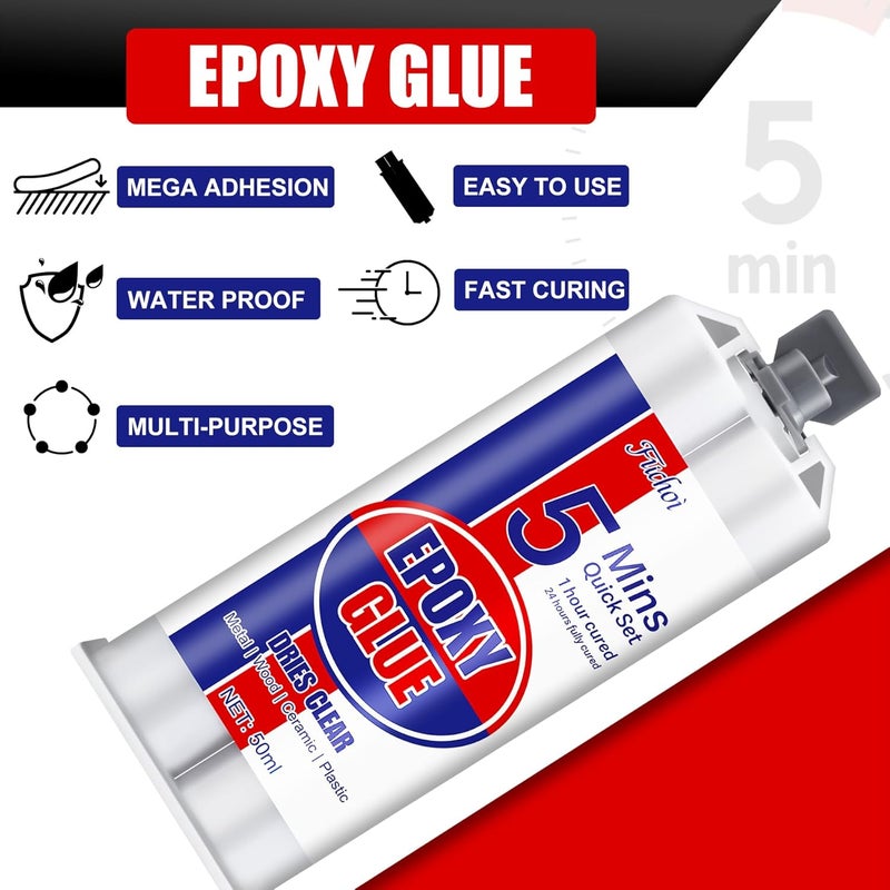 Fuchoi 5 Minute Epoxy Glue, 3.4oz Fast Curing Epoxy Resin Kit, Clear 2 Part Epoxy Adhesive for Metal, Plastic, Wood, Ceramic, Glass, Fiberglass and More - Waterproof, Universal, Strong Bond Repair Glue - Image 3